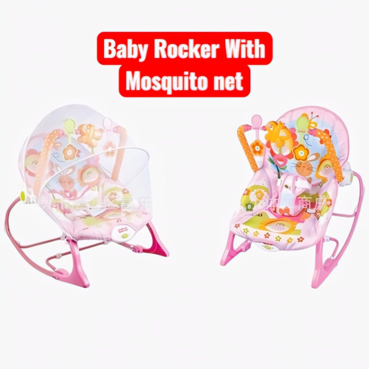 Baby Rocker With Mosquito Net (Pink) - Image 2